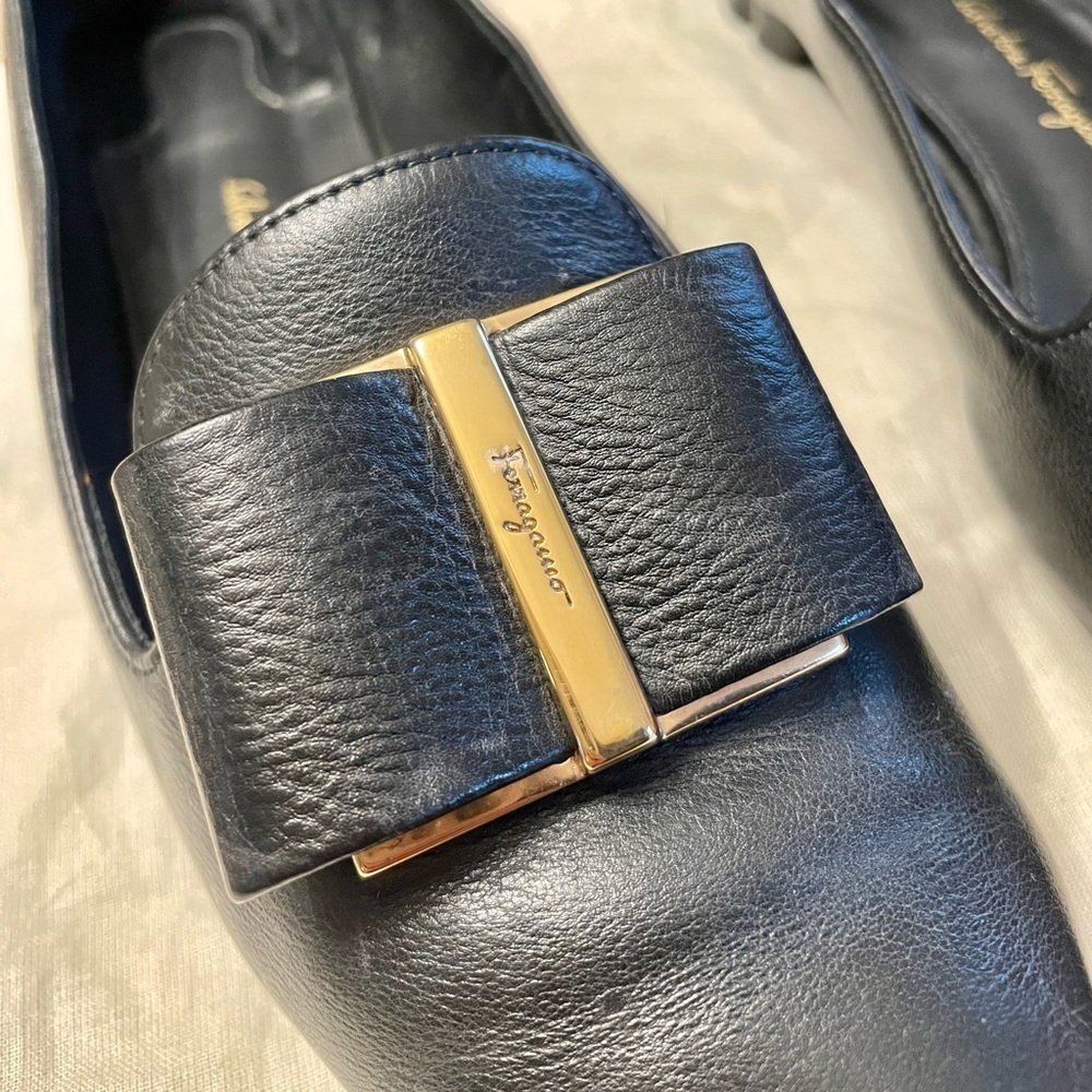 Salvatore Ferragamo Sarno Black Leather Loafers Shoes Flats - Picture 5 of 11